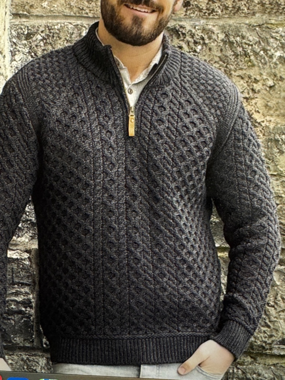 Mens Aran Sweater Market Super Soft Half Zip Aran Sweater Large